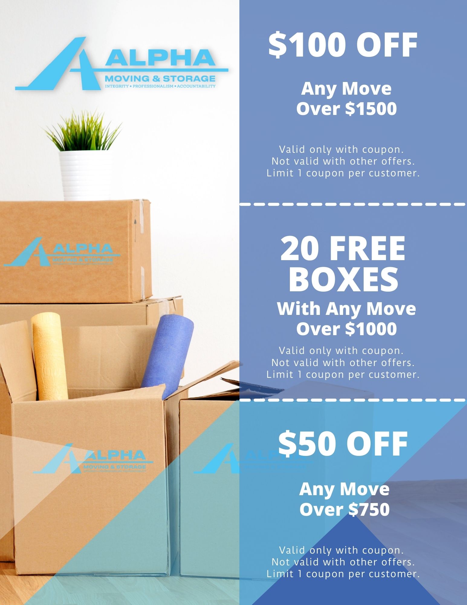 moving coupons $100 off, free boxes